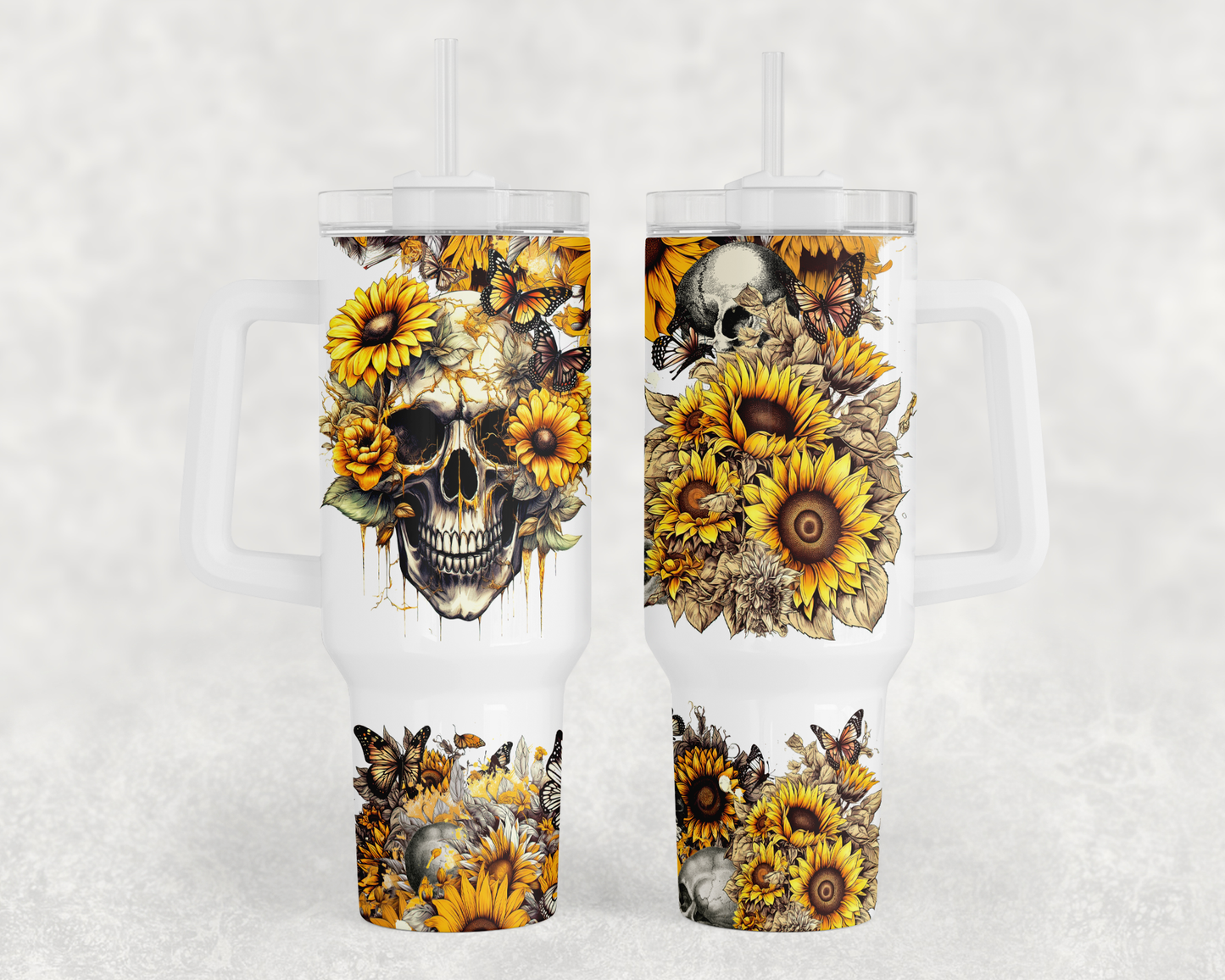 40oz Stanley Dupe - Skull & Sunflower 🌻