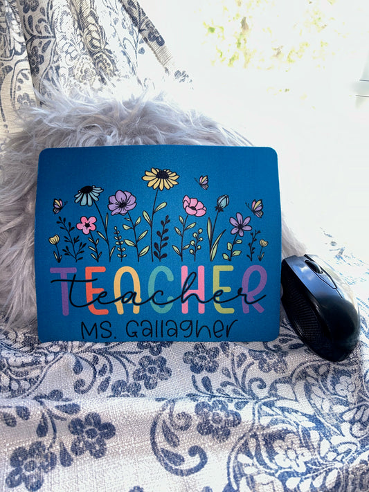 Floral TEACHER Personalized Mouse Pad