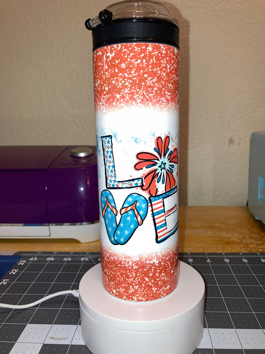 20 Oz Tumbler - RWB Glitter Love